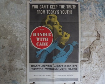 Original Vintage Movie Poster Handle with Care 1958 1950s wall art keep truth from youth lipstick punch US one sheet cinema film memorabilia