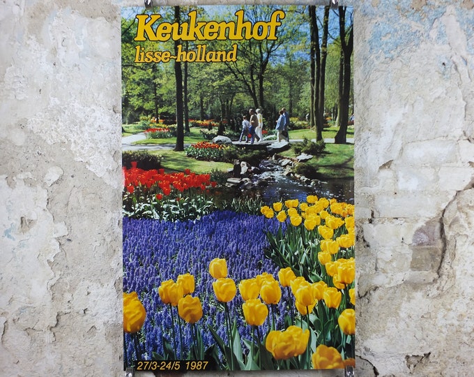 Featured listing image: 1987 Dutch Tulips Keukenhof Poster, Lisse Holland, The Netherlands, tulip gardens, flower fields and bulbs, wall art decor