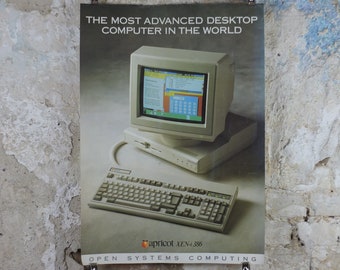 1986 Apricot XEN-i 386 Poster, the first IBM compatible computer with 5.25 floppy drive, computer technology pc server, retro wall art decor