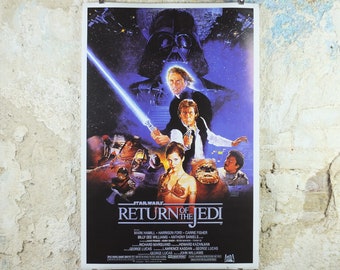 Return of the Jedi Poster, Star Wars Style B, Lucasfilm, Mark Hamill, Harrison Ford, Carrie Fisher, wall art, cinema film memorabilia