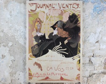 1970s Georges de Feure Poster, Le Journal des Ventes, Belle Epoque, licenced to Athena, art deco nouveau, wall art decor