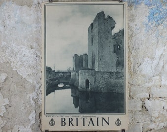 1947 Raglan Castle Britain Poster, Newport Wales, Travel Association United Kingdom, travel tourism holiday vacation wall art decor