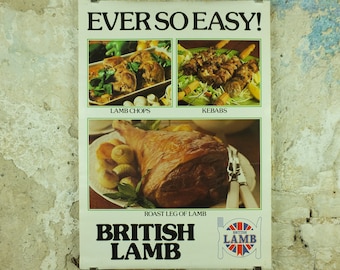 Vintage British Lamb Poster, patriotic kitchenalia for your kitchen wall, wall art retro 1970s