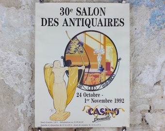 1992 Deauville Antique Fair Poster, art nouveau and art deco at the Deauville Casino, 30th market, artist gallery exhibition, wall art decor