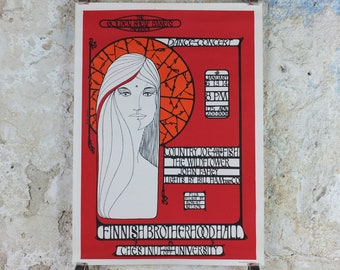 1967 Country Joe and the Fish Poster, Finnish Brotherhood Hall, Berkeley, San Francisco, Psychedelic folk rock music, wall art decor