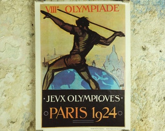 Vintage Olympic Games Paris France Poster rings sports sport international summer wall art reprint 1970s