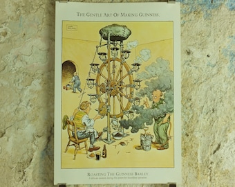 Original Vintage Gentle Art of making Guinness Poster Roasting the Barley advertising ale Irish stout beer print wall art retro 1980s