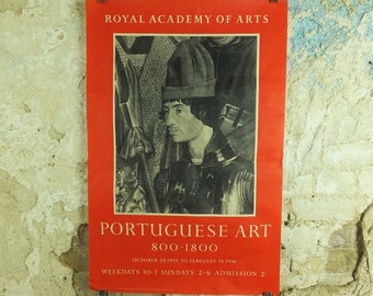 Original Vintage Royal Academy of Arts Poster Portuguese 800 - 1800 Nuno Goncalves St Vincent Portugal gallery exhibition wall art 1950s