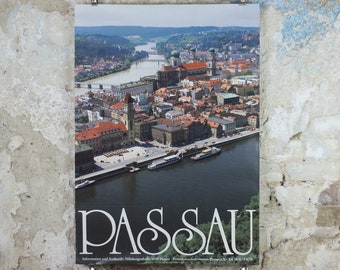 1970s Passau Germany Poster, Danube River, Bavaria, travel tourism holiday vacation wall art decor