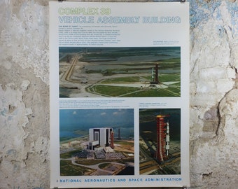1969 NASA Apollo Complex 39 Poster, the Vehicle Assembly Building from Moon landings, Apollo Program, Kennedy Space Center, wall art decor