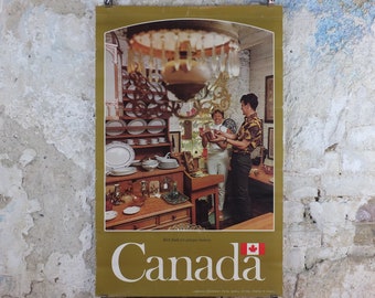 1970s Canada Antiques Poster, from Canadian Government Travel Bureau, tourism vacation wall art decor