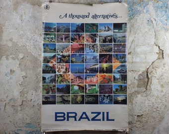 1970s Brazil Travel Poster, montage of sights from Brazil, Brazilian Tourist Authority, travel tourism, advertising print, wall art decor