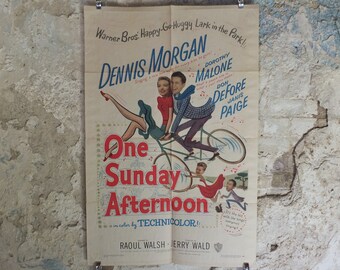 Original Vintage Movie Poster One Sunday Afternoon 1949 1940s wall art romantic bike bicycling cycling US one sheet cinema film memorabilia