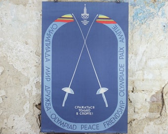 1980 Summer Olympics Fencing Poster, Moscow, Soviet Union, XII Olympiad, Modernist, Peace, sporting wall art