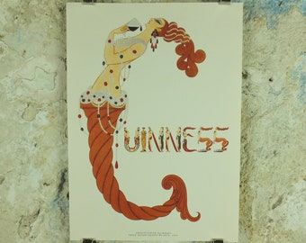 Sophisticated Guinness Poster, by Erte 1974, Opulant Mermaids and Greek Freizes, Advertising campaign Wall art retro 1990s