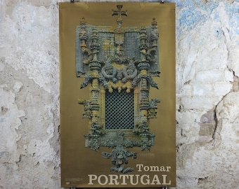 1965 Tomar Portugal Travel Poster, Home of the Knights Templar, The Convent of Christ, travel tourism, holiday vacation, wall art decor