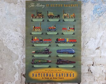 1948 Original National Savings Poster, The History of British Railways 1813-1948, by FC Gradwell,England, wall art retro decor