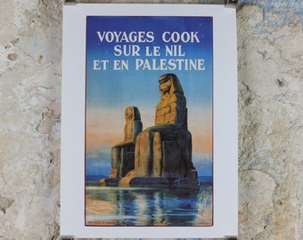 Egypt Colossi of Memnon Travel Poster, River Nile, Excursions in the Orient, Reprint, travel and tourism advertising, wall art decor 1990s