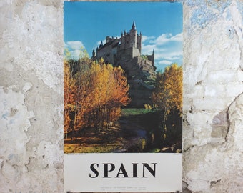 1960s Segovia Espana Travel Poster, Alcázar of Segovia, Vintage Spanish, Spain travel tourism, holiday vacation, wall art decor