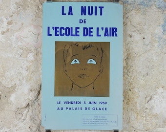 1959 French Air Force Academy Poster, l'nuit de l'ecole de l'air, Flight school, Night dance ballroom ball, wall art decor