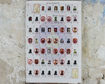 Original Iraq War Poster, Deck of Cards Most Wanted as of 16 May 2003, Gulf War, Operation Enduring Freedom, print wall art decor 2000s