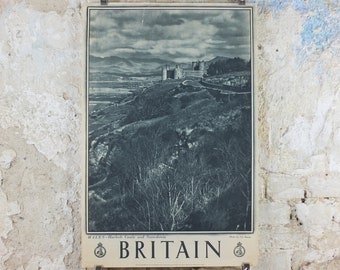 1947 Harlech Castle Britain Poster, Snowdonia Wales, Travel Association United Kingdom, travel tourism holiday vacation wall art decor