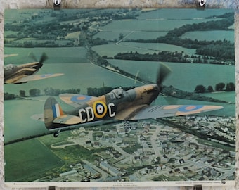 1969 Battle of Britain Poster, Supermarine Spitfire, WW2 fighters, Royal Air Force RAF, Spitfire Productions print, wall art decor