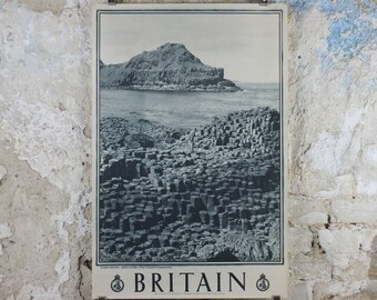 1947 The Giants Causeway Britain Poster, Northern Ireland, Travel Association United Kingdom, travel tourism holiday vacation wall art decor