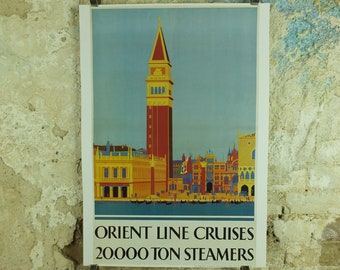 Vintage Orient Line Venice St Marks Square Travel Poster P&O cruise ship shipping passenger tourism holiday vacation Visoni wall art 1990s
