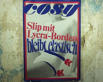 Vintage Swiss Underwear and Lingerie Poster, Cosy brand, 1967 advertising poster, wall art retro 1960s