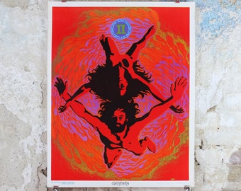 1967 Gemini Poster, Zodiac Astrology Star Sign, by Dick Moore, Funky Features, San Francisco, Psychedelic, Hippy New Age, wall art decor