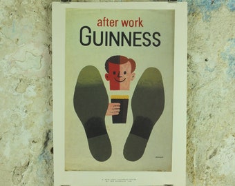 After Work Guinness Poster, by Tom Eckersley 1961, A New Look, Putting your feet up, Advertising campaign Wall art retro 1990s