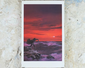 1998 Tolkien Silmarillion Poster, Maglor casts Silmaril in the sea, by Ted Nasmith, Middle Earth pre Lord of the Rings, print wall art decor