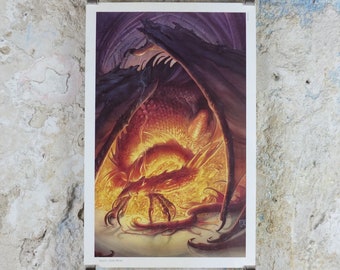 1993 Tolkien The Hobbit Poster, Smaug, by John Howe, Middle Earth, Lord of the Rings, print wall art decor