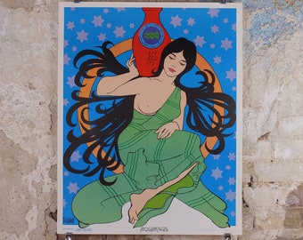 1967 Aquarius Poster, Zodiac Astrology Star Sign, by Terre, Funky Features, San Francisco, Psychedelic, Hippy New Age, wall art decor