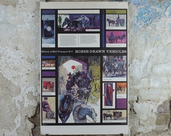 1966 History of Mail Transport Poster, Horse drawn vehicles, GPO, General Post Office, by Michael Heslop, Royal Mail, SPWDC3, decor wall art