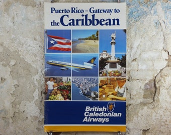 1970s British Caledonian Airways Poster, Caribbean - Puerto Rico, McDonnell Douglas DC 10, Aviation, travel wall art decor