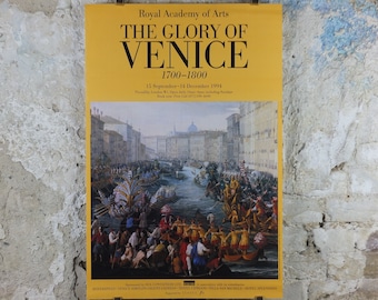 1994 Royal Academy of Arts Poster, The Glory of Venice, Luca Carlevaris "Regatta on the Grand Canal" 1709 gallery exhibition, wall art decor