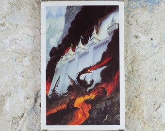 1993 Tolkien Silmarillion Poster, The Fall of Gondolin, by John Howe, Middle Earth pre Lord of the Rings, print wall art decor
