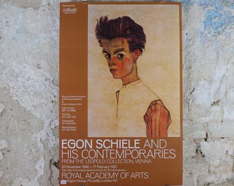 1990 Royal Academy of Arts Poster, Egon Schiele, "Self portrait" 1910 Expressionism gallery exhibition, wall art decor