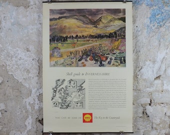Shell Guide to Inverness-shire Poster, Scotland by Leonard Rosoman 1950s vintage, The Key to the Countryside, educational wall art and decor