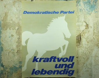 Vintage Democratic Political Poster, jumping horse, powerful and energetic, 1966 political campaign poster, wall art retro 1960s