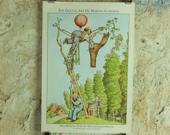 Original Vintage Gentle Art of Making Guinness Poster Hop picking time in fields advertising ale Irish stout beer print wall art retro 1980s