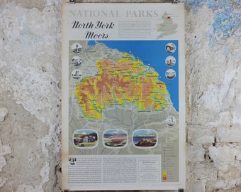 1970 North York Moors Poster, National Parks, Yorkshire, Cleveland Way, Carlton Bank, Travel and Tourism, walking trail, wall art decor