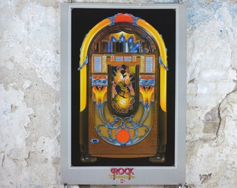 1980s Wurlizter 850 Jukebox Poster, colourful retro advertising for the grandest music players ever, gifts for music lovers, wall art decor
