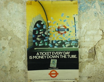 Vintage Tube London Underground Poster, 1980s Travelcard, authentic London history, travel and tourism tourist wall art