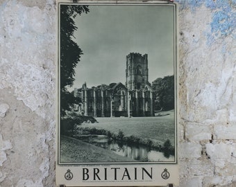 1947 Fountains Abbey Britain Poster, Harrogate Yorkshire, Travel Association United Kingdom, travel tourism holiday vacation wall art decor