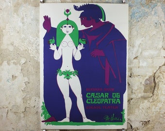 1974 Bjørn Wiinblad Poster, Caesar & Cleopatra, George Bernhard Shaw, Odense Theatre, theatre wall art decor