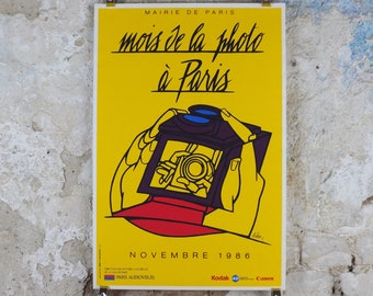 1986 Mois de la photo a Paris Poster by Adami, Photography, Camera, Kodak Canon, French technology advertising, retro wall art decor