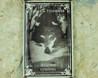 Vintage Game of Thrones House Stark Poster, Winter is Coming, Direwolf, A Song of Fire and Ice, illustration print wall art 1990s
